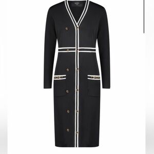 Aleeza Paris Black Long Cardigan Dress with Gold Buttons NWT